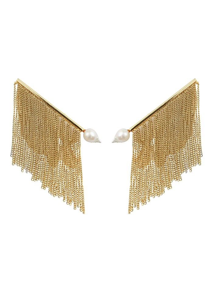 Gold party earrings with bangs and pearls