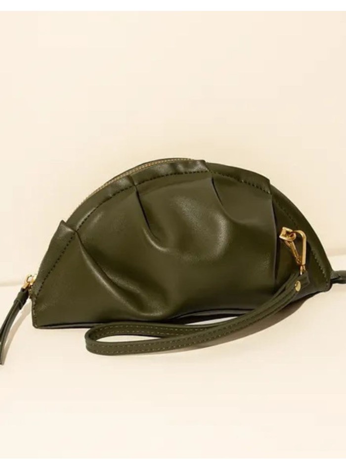 Bolso mini de mano verde kaki con cremallera visible