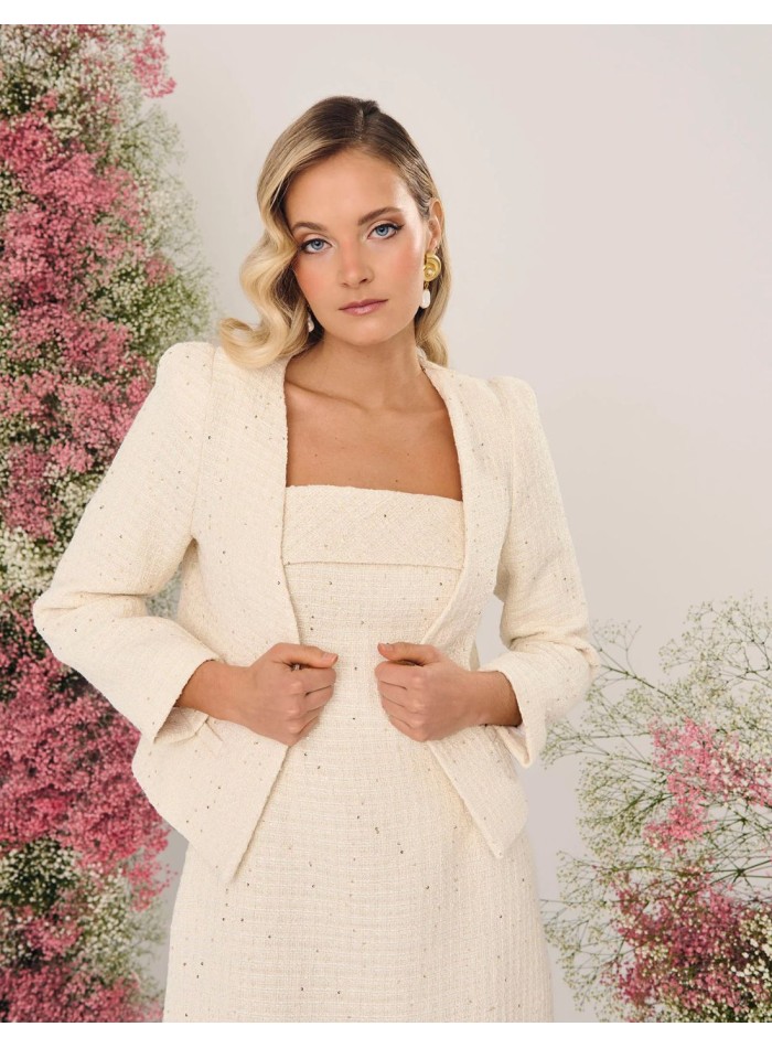 Golden and white tweed embroidered jacket