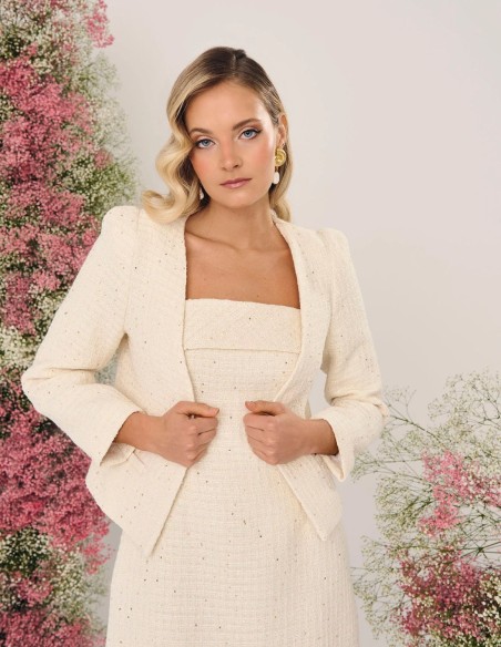 Golden and white tweed embroidered jacket
