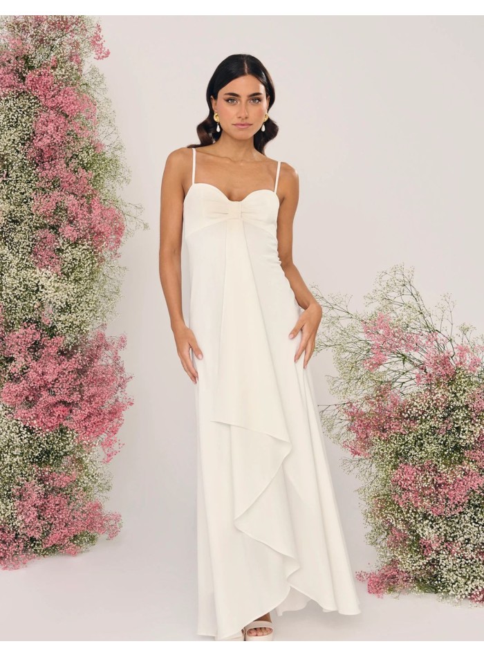 Vestido de novia crepe escote drapeado forma corazon