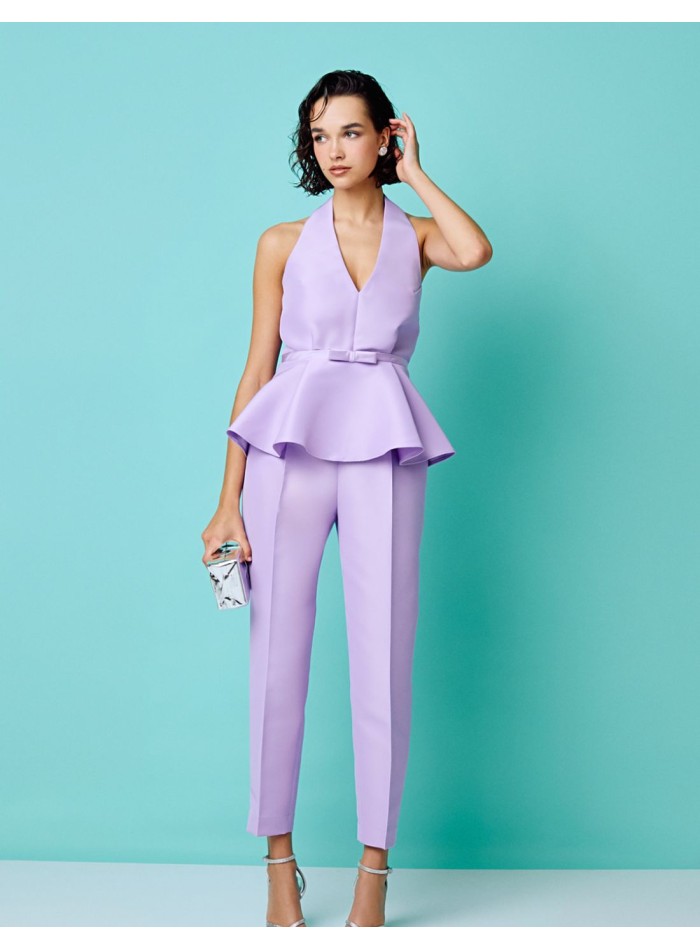 Long lilac party pants with darts and high rise