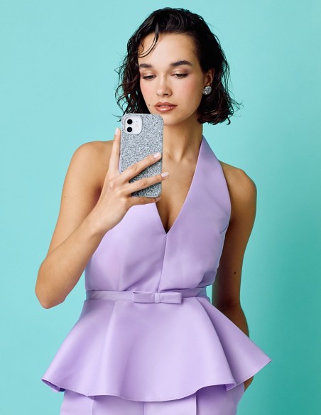 Top de fiesta escote halter y volante peplum para eventos