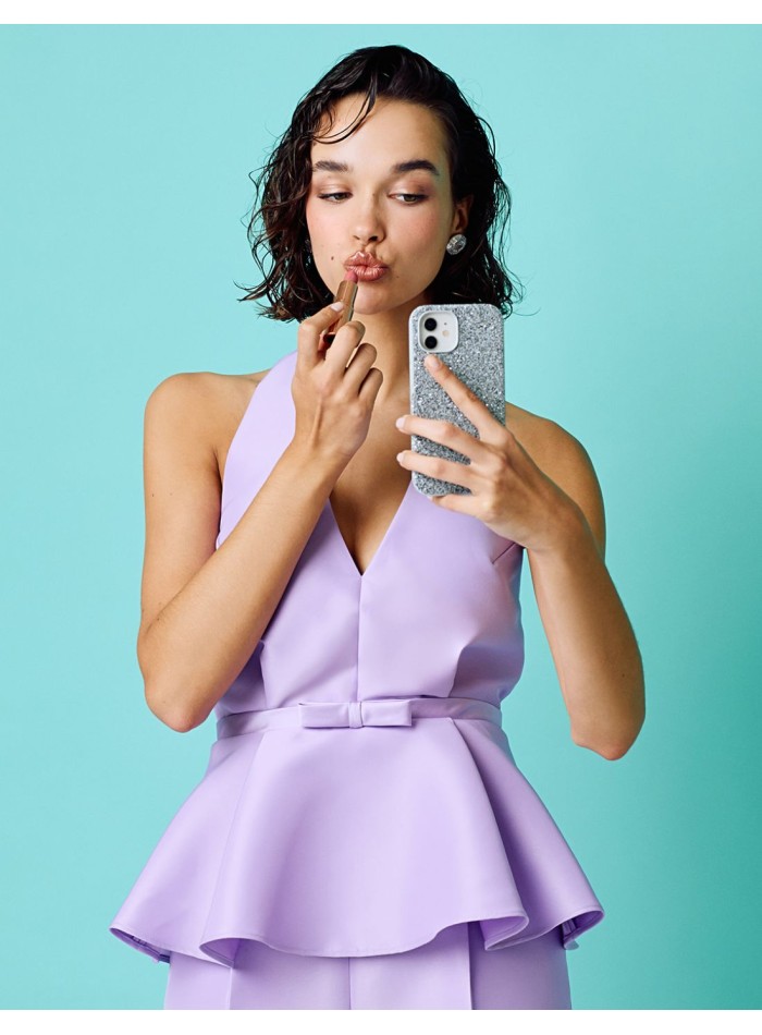 Halter neckline and peplum ruffle party top