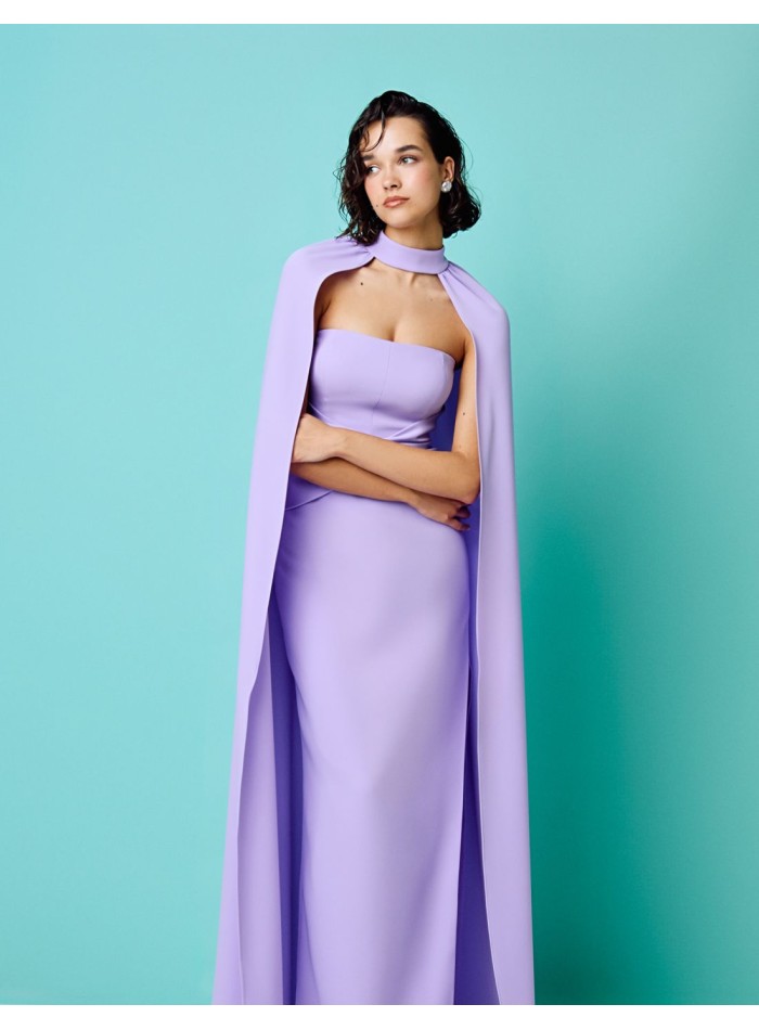 Lilac long party dress with cape sleeves