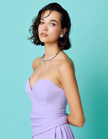 Long party dress with sweetheart neckline and side sash