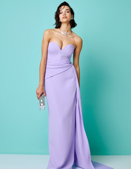 Long party dress with sweetheart neckline and side sash