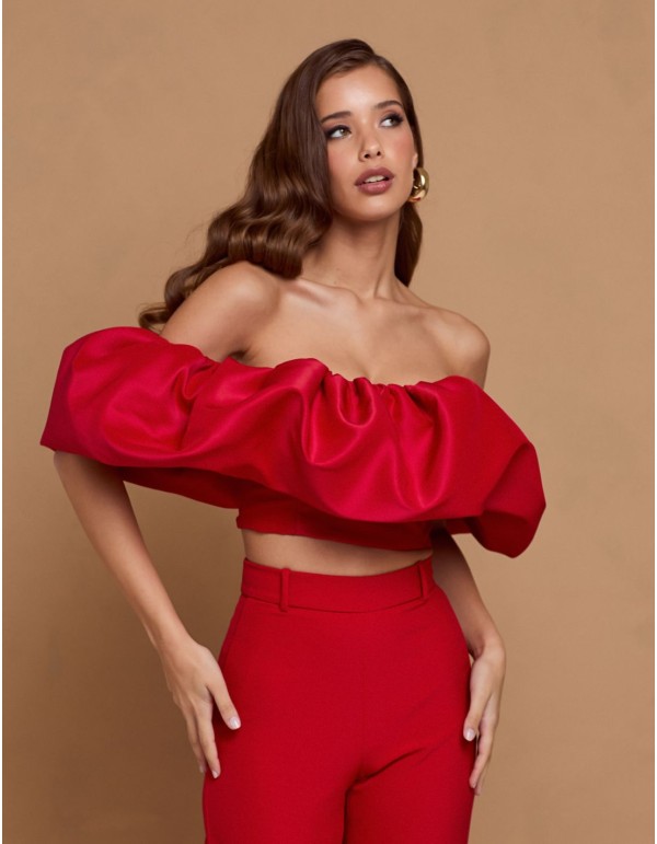 Top de fête rouge avec maxi bandeau à volants 2