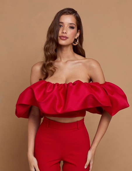 Top de fiesta rojo con maxi volante bandeau Top de fiesta rojo con maxi volante bandeau