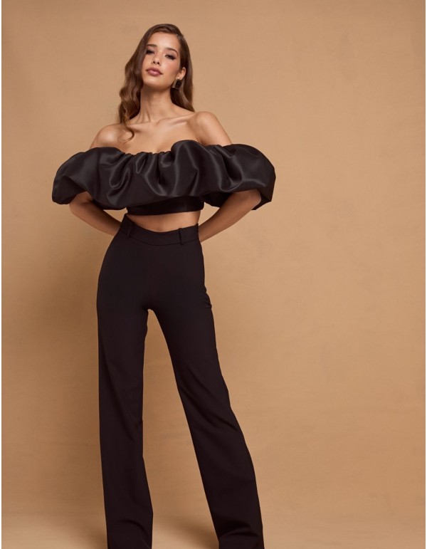 Pantalon long noir à taille haute