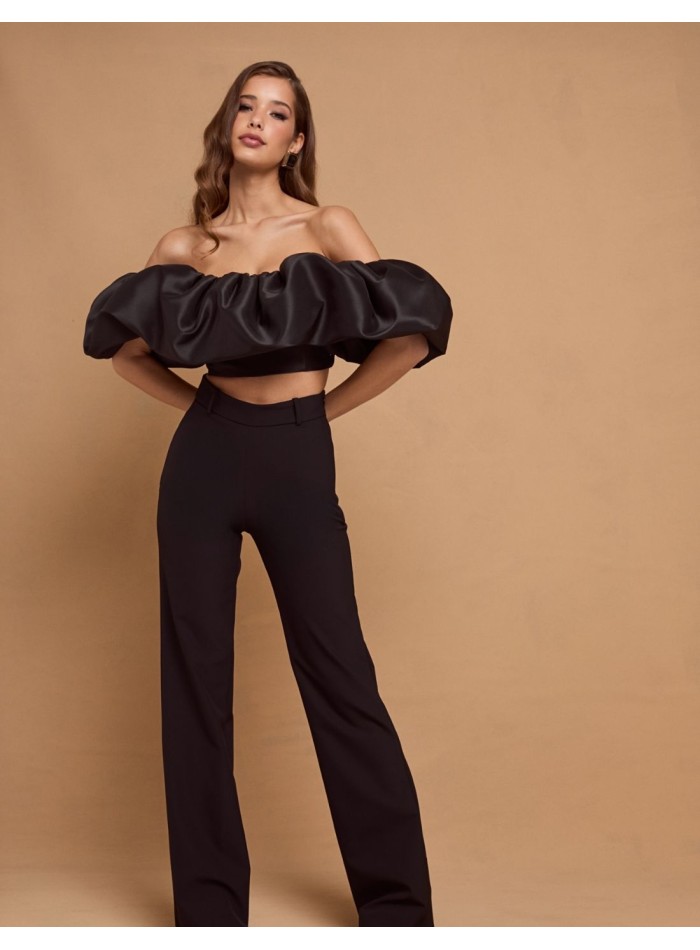 Long black party pants with high rise