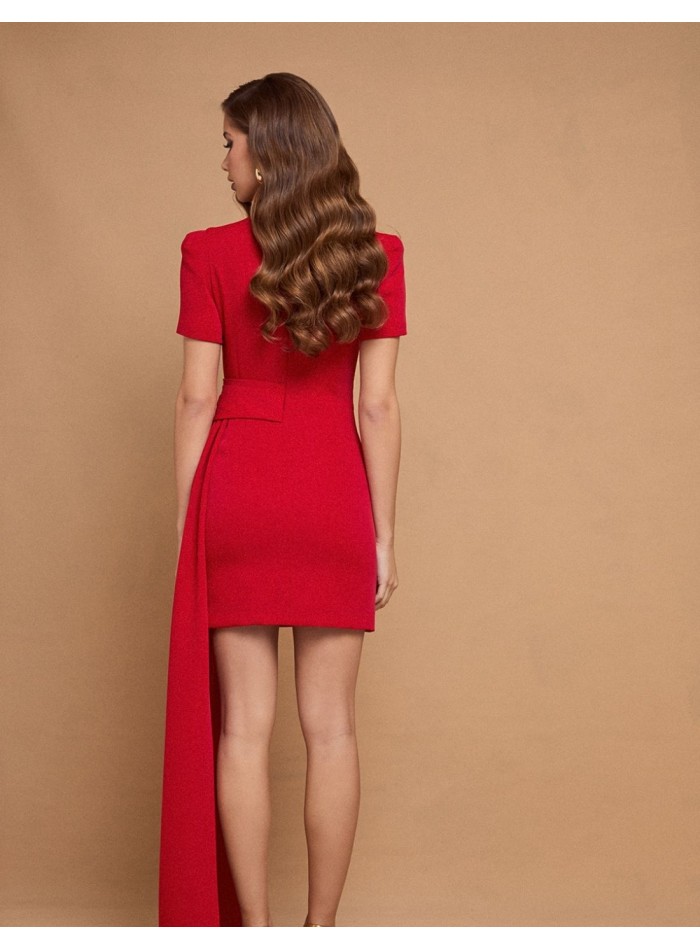 Short red party dress with short sleeves and...