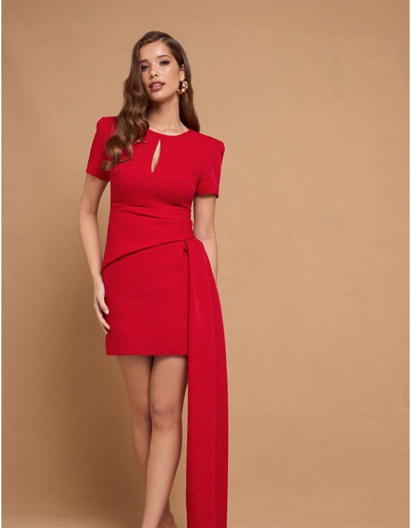 Robe de soirée rouge courte avec manches courtes et... 2