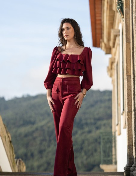 Conjunto de pantalón largo con top de volantes Conjunto de pantalón largo con top de volantes