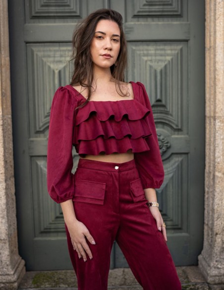 Conjunto de fiesta con pantalón largo con top de volantes Conjunto de fiesta con pantalón largo con top de volantes