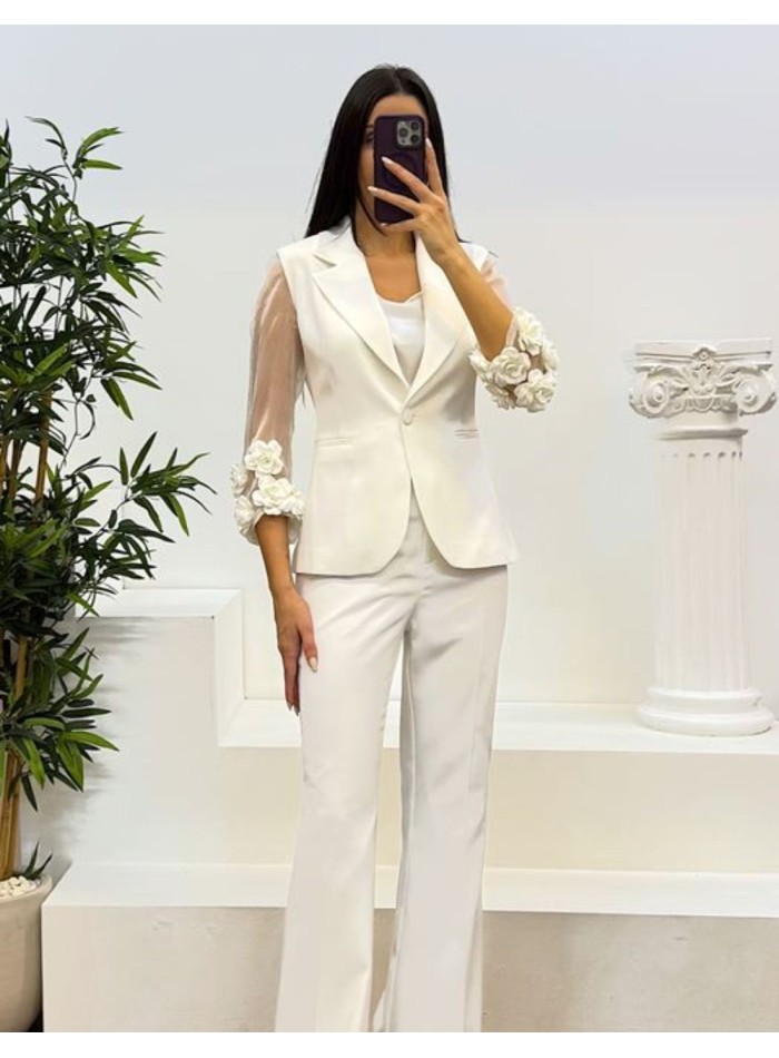 Suit with floral trimmed jacket and long pants