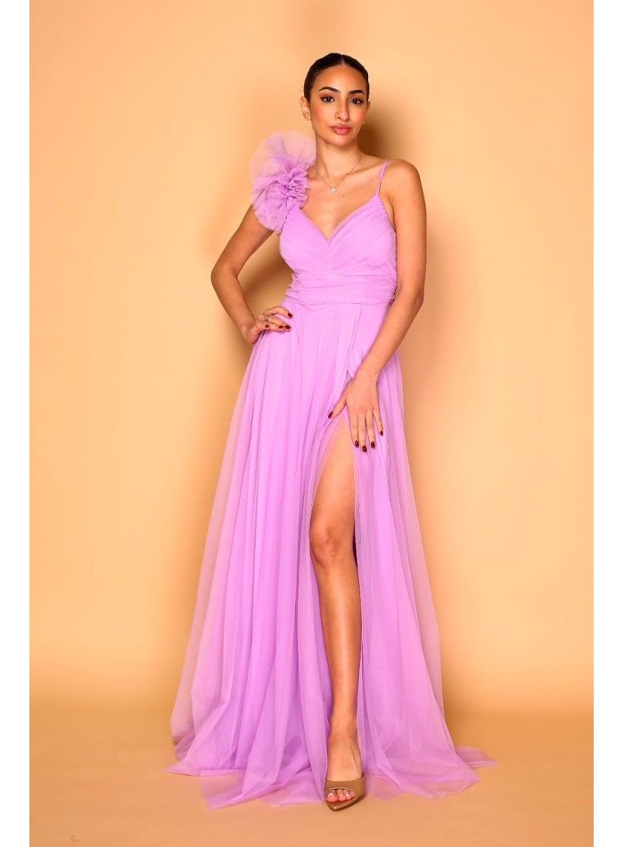 Robe longue en tulle avec épaule décorée pour...