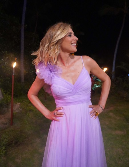 Robe longue en tulle avec épaule décorée pour invitée - Sandra Barneda