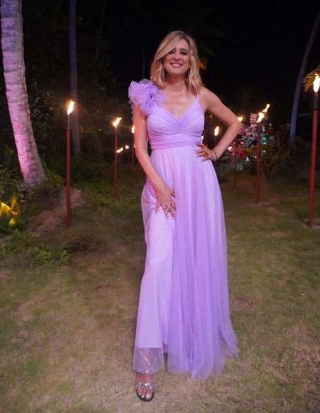 Vestido largo de tul con hombro decorado para invitada - Sandra Barneda