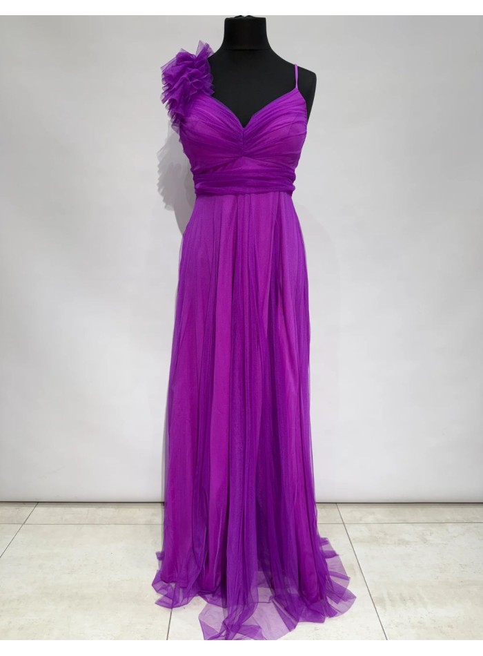 Long tulle dress with decorated shoulder for...