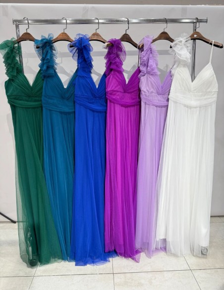 Robe longue en tulle avec épaule décorée pour invitée - Sandra Barneda