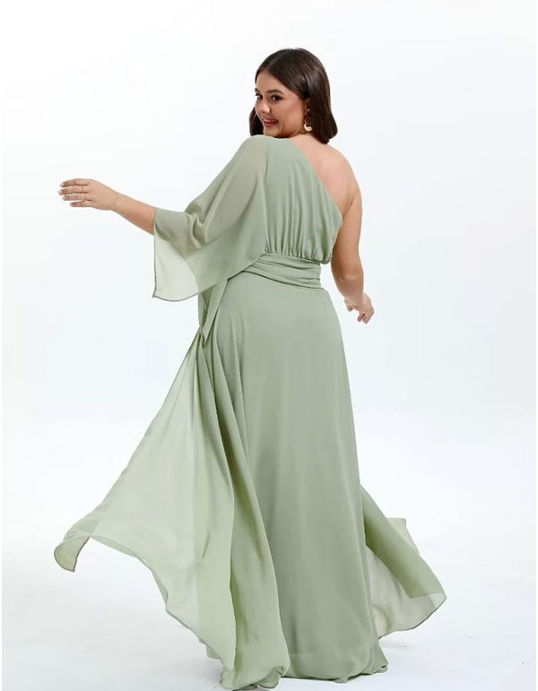 Long gown with asymmetrical chiffon neckline 2