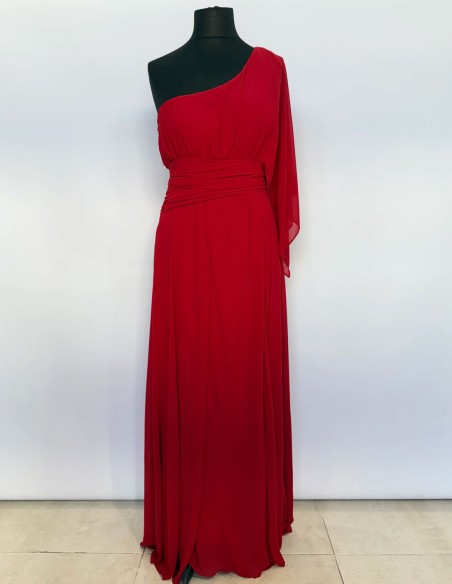 Robe de soirée longue avec encolure asymétrique en mousseline de soie