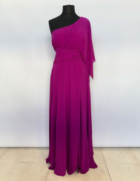 Long gown with asymmetrical chiffon neckline