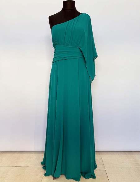 Vestido de fiesta largo con escote asimétrico en gasa