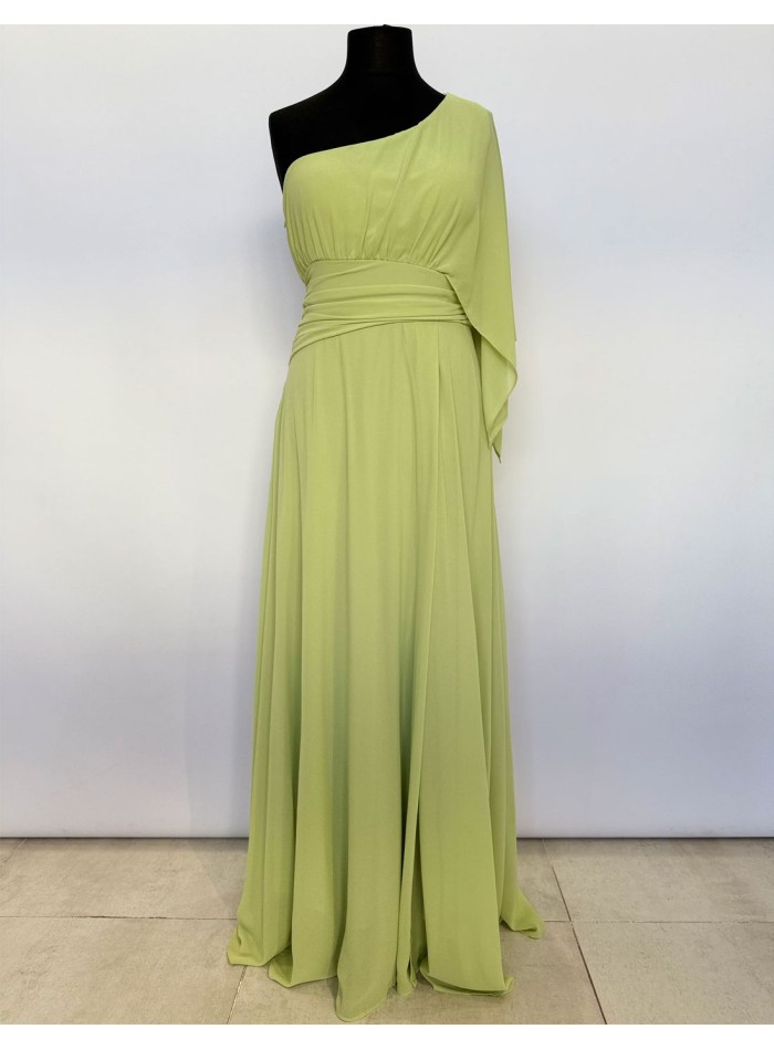 Long gown with asymmetrical chiffon neckline