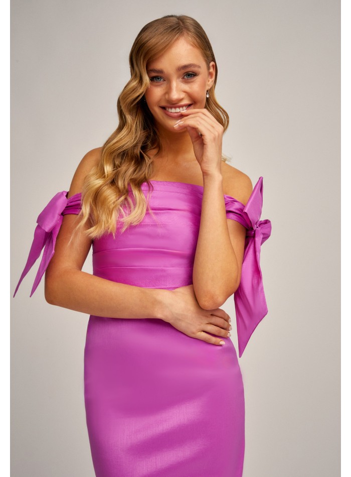 Robe midi Violet en taffetas élastique avec...