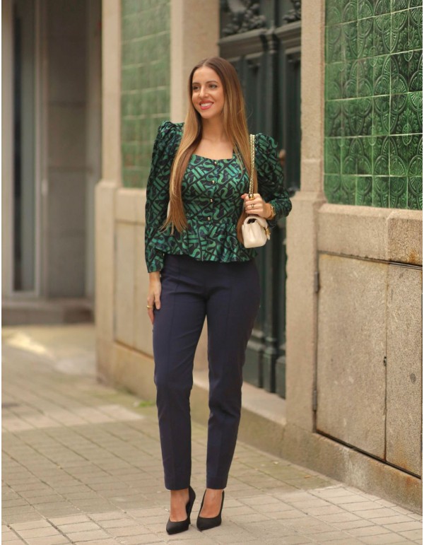 Printed blouse with peplum and square neckline 2