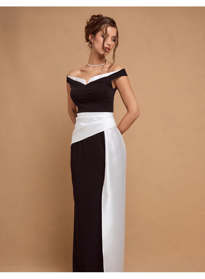 Black and white long party dress with bandeau...