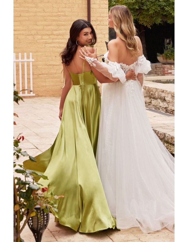 Vestido de fiesta sanitado con falda de vuelo y tirantes ajustables 2