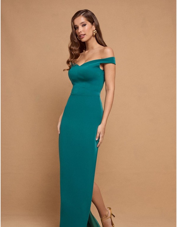 Vestido largo verde esmeralda escote bandeau 2