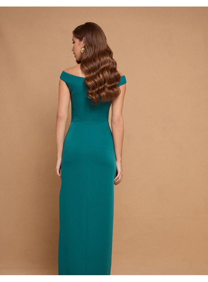 Vestido largo verde esmeralda escote bandeau para bodas