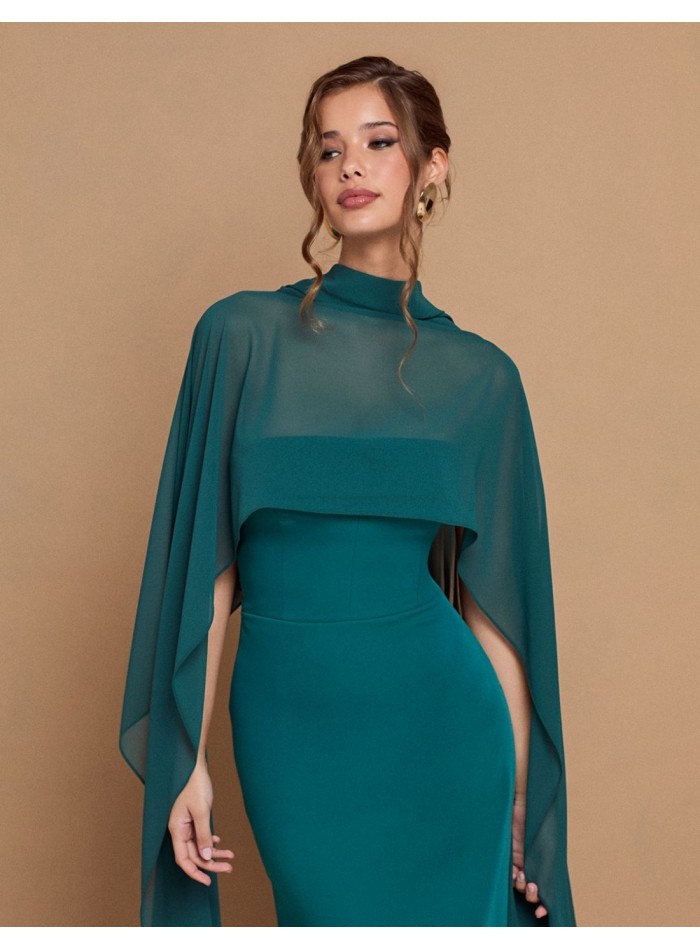 Robe longue sans bretelles avec cape vert émeraude