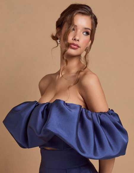 Straight long blue party pants with high rise