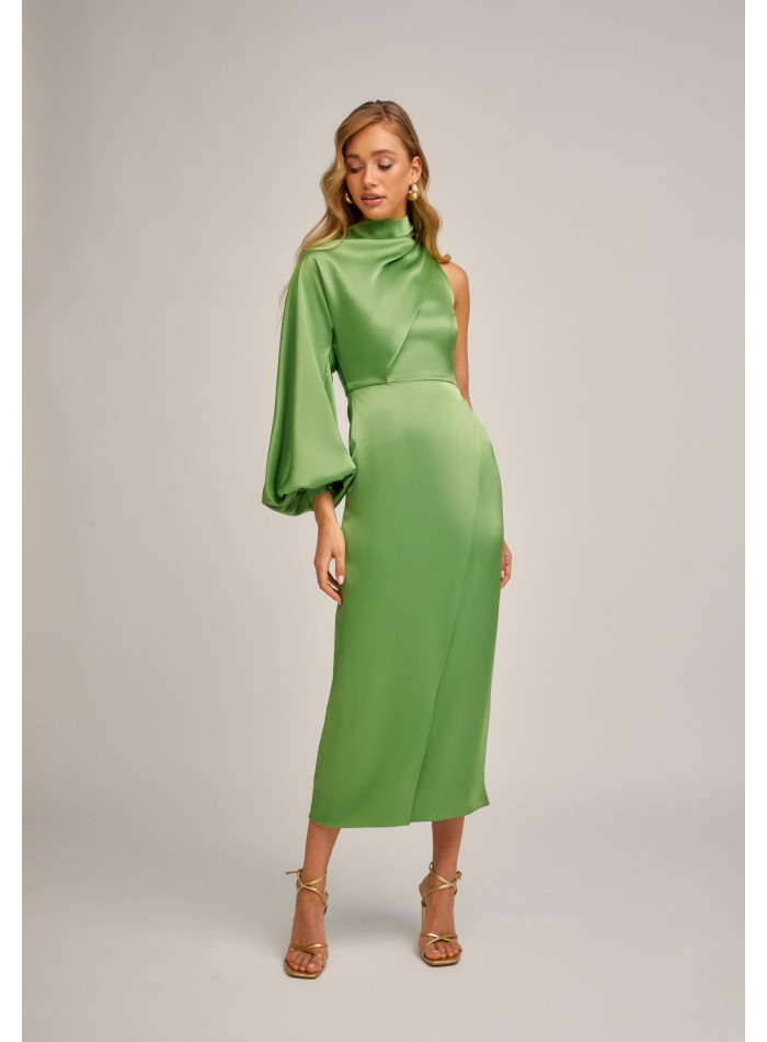 Apple green asymmetric midi dress with puffed...