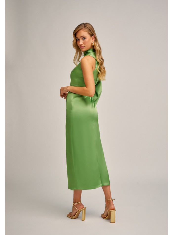 Robe midi asymétrique à manches bouffantes vert...