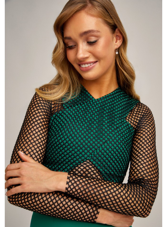 Green and black mini dress with crossbody and mesh