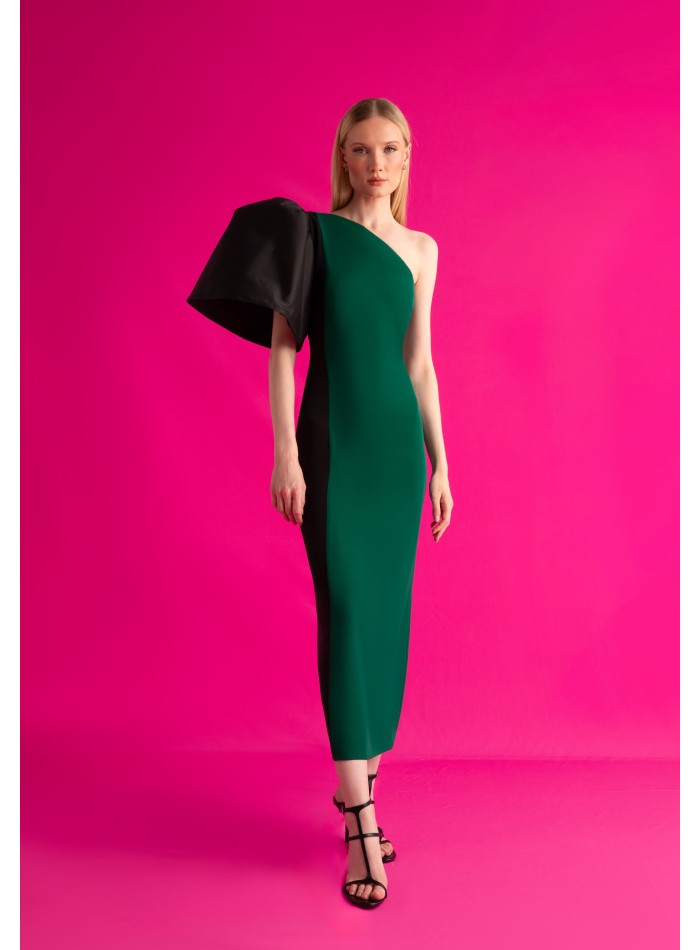 Robe midi asymétrique à épaules découvertes et...