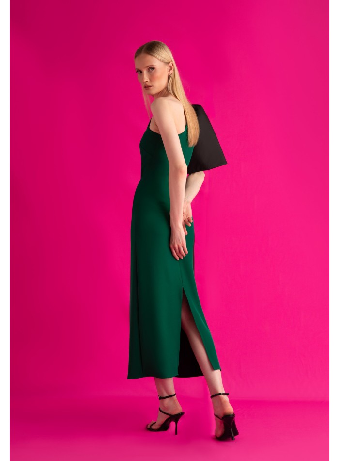 Asymmetrical midi dress with bare shoulder and...