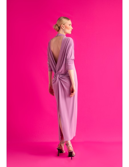 Lilac midi guest dress with open back and bat sleeves