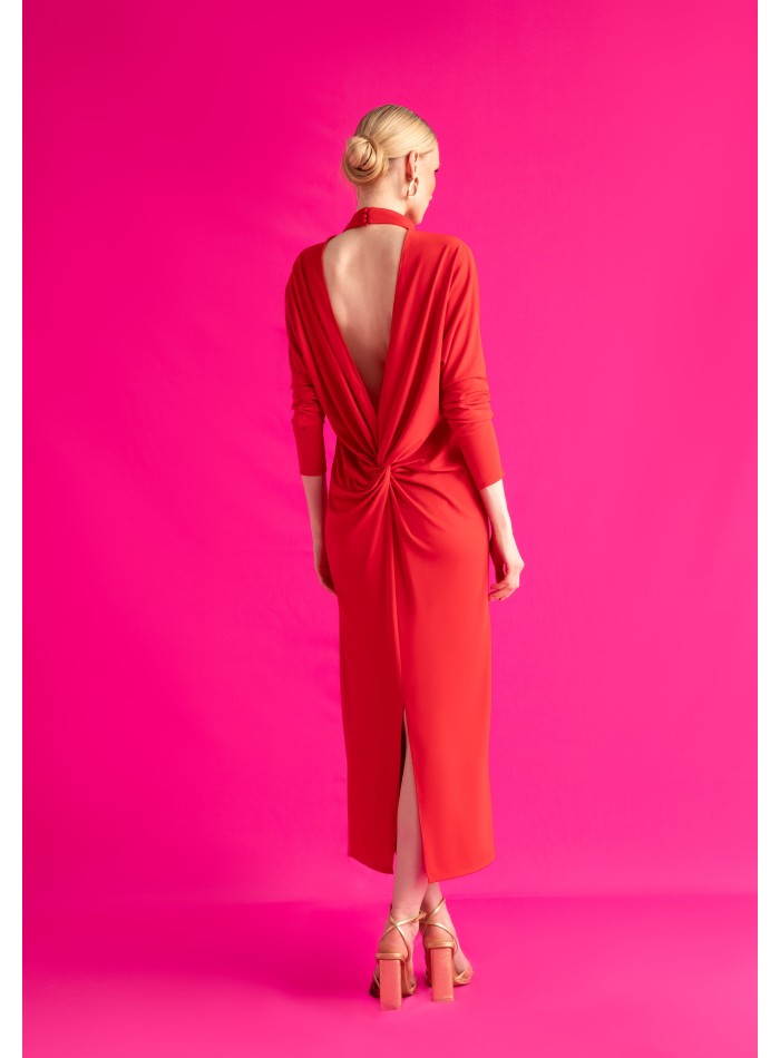 Midi dress with open back and bat sleeves