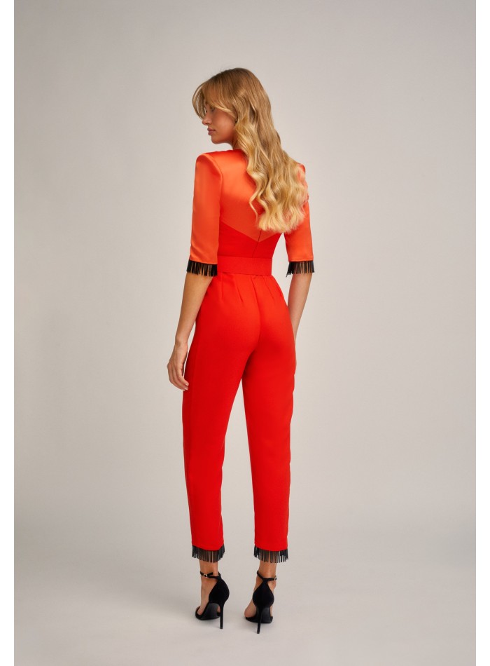 Orange party jumpsuit in crepe satin with...