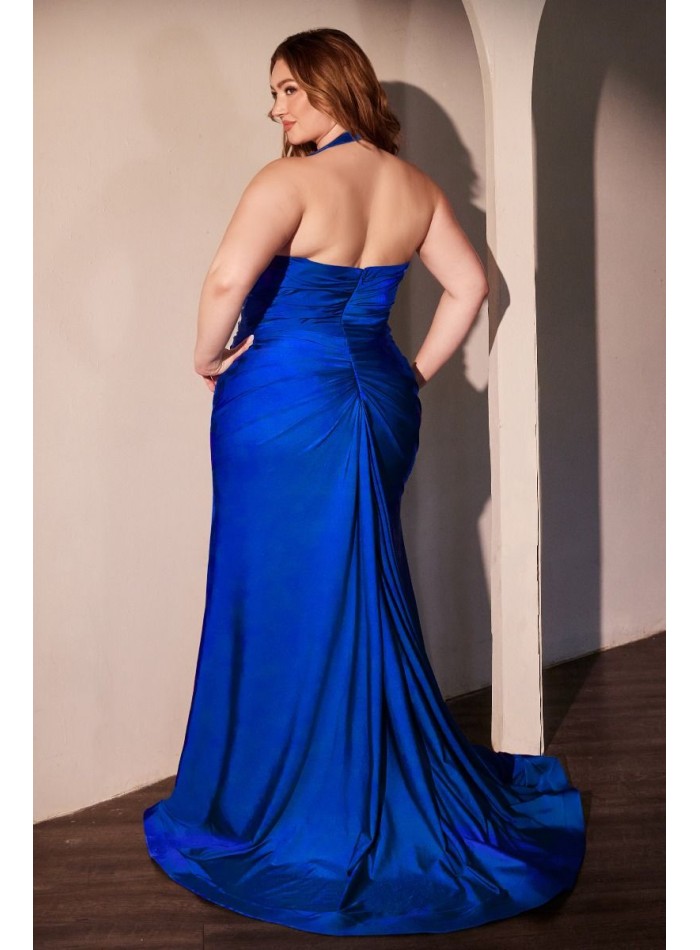 Plus Size Prom Dress with Halter Neckline and Slit