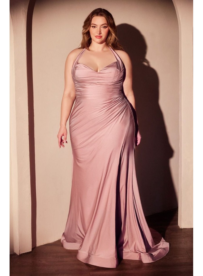 Plus Size Prom Dress with Halter Neckline and Slit