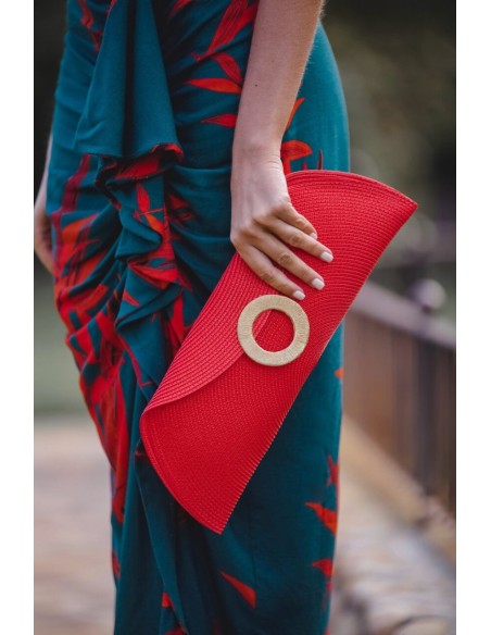 Raffia bag with african bronze ring