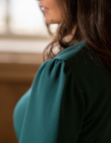 Gathered green midi dress for guests
